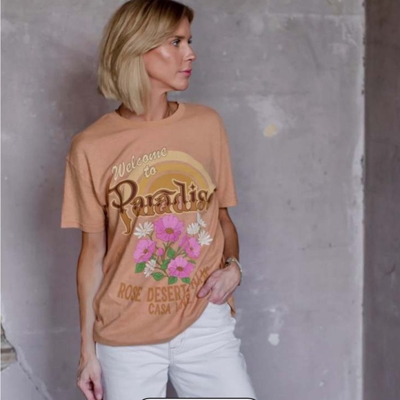 Spell & the Gypsy t shirt rust tan brown color welcome to paradise size M - Picture 2 of 5